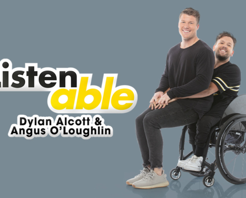 Dylan Alcott and Angus O'Loughlin introducing their podcast